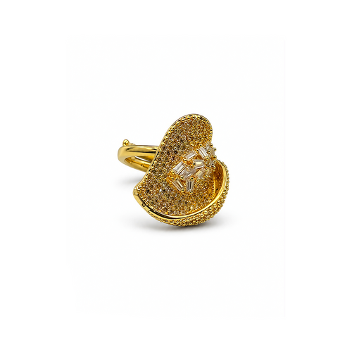 Gold-Plated Pave and Baguette CZ Statement Ring