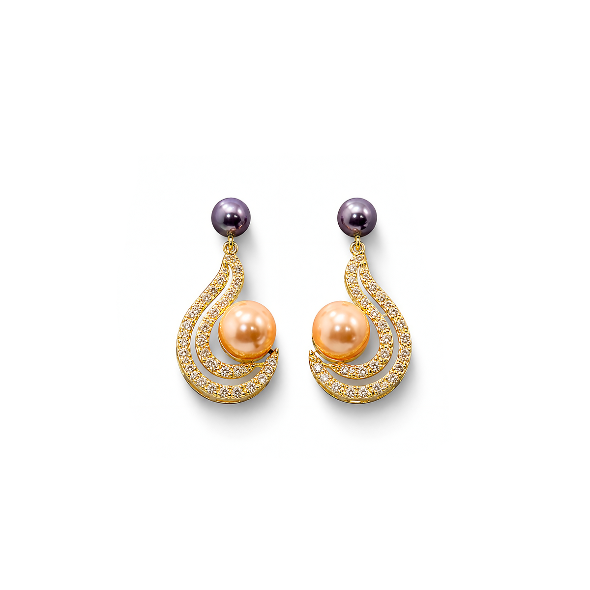Pave Swirl Drop Earrings with Multi-Colored Pearls