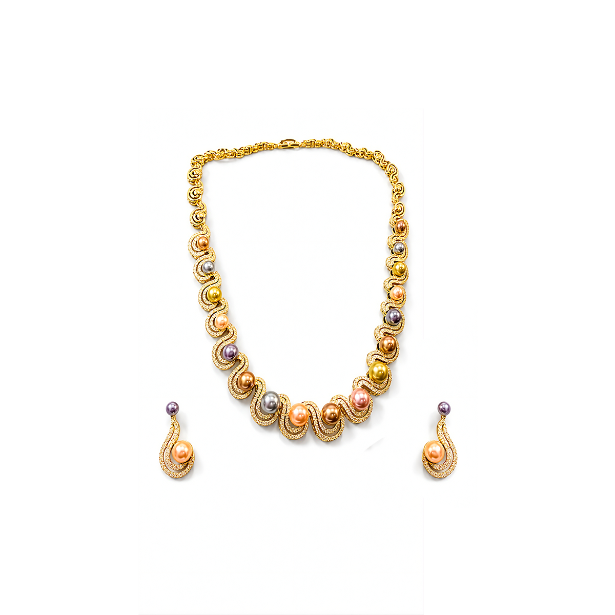 Swirl Multi-Colored Pearl Necklace and Earrings Set