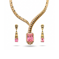 Pave and Black Enamel Geometric Necklace and Earrings Set with Pink CZ Stones