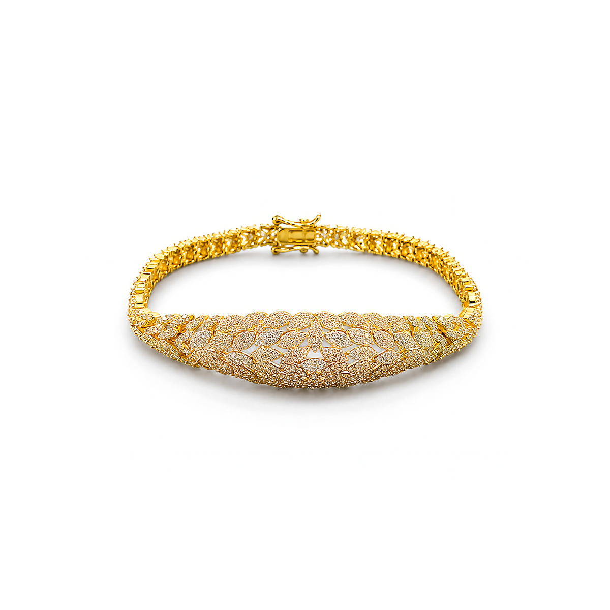 Pavé Crystal Leaf Filigree Statement Bracelet