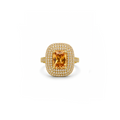 Emerald-Cut Yellow Crystal Double Halo Statement Ring