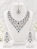 Keeklee Royal Blue Sapphire Silver-Tone Bridal Jewelry Set with Necklace, Earrings & Maang Tikka