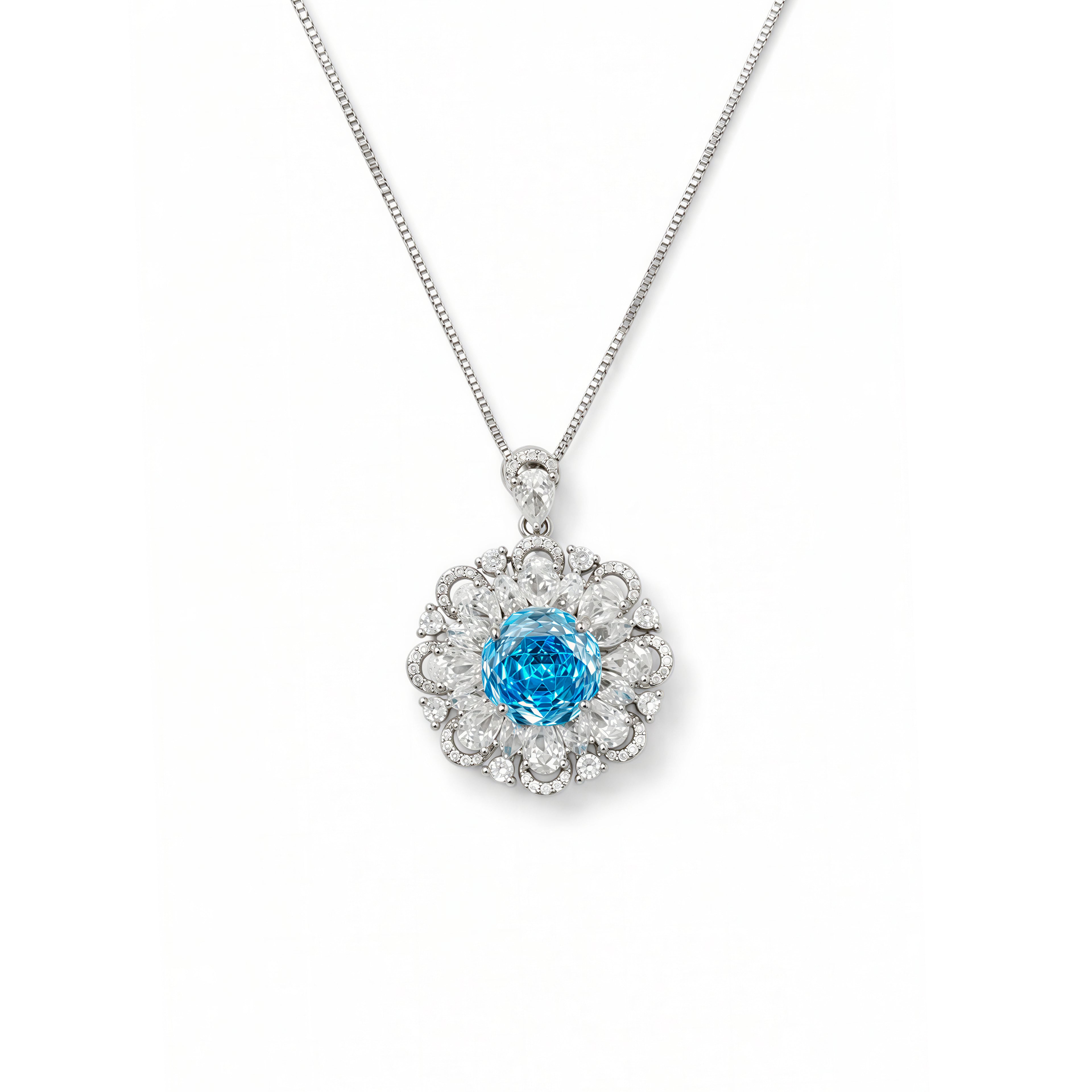 Turquoise Crystal Pendant Necklace with CZ Halo