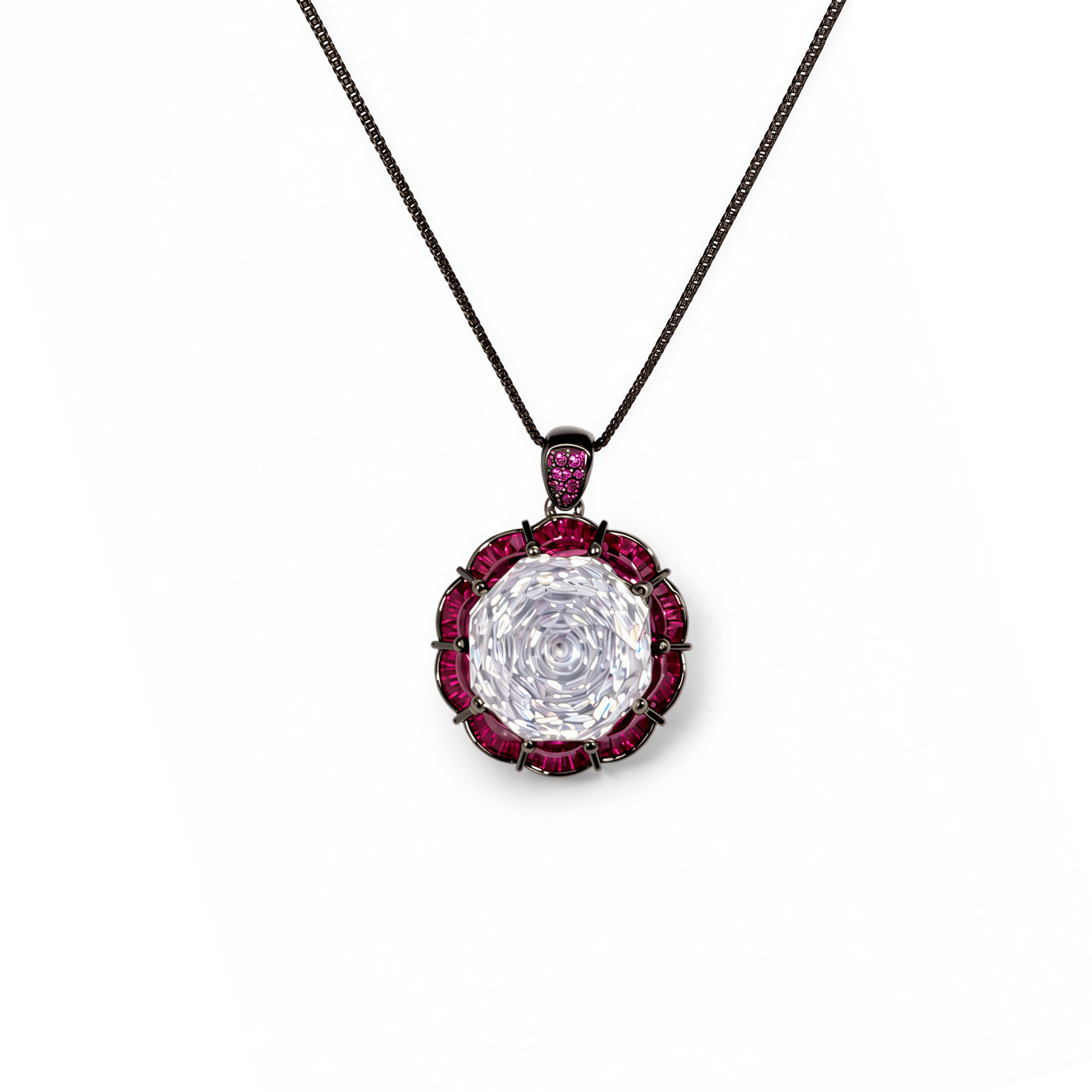 Oval Green Stone Pendant Necklace with Pave Floral Accents