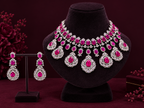 Keeklee Hot Pink Crystal Silver-Tone Bridal Choker Necklace Set with Matching Statement Drop Earrings